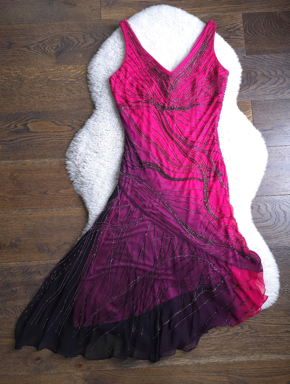 Y2K Cartise Fairy Silk Fuchsia Purple Ombre Beaded Dress